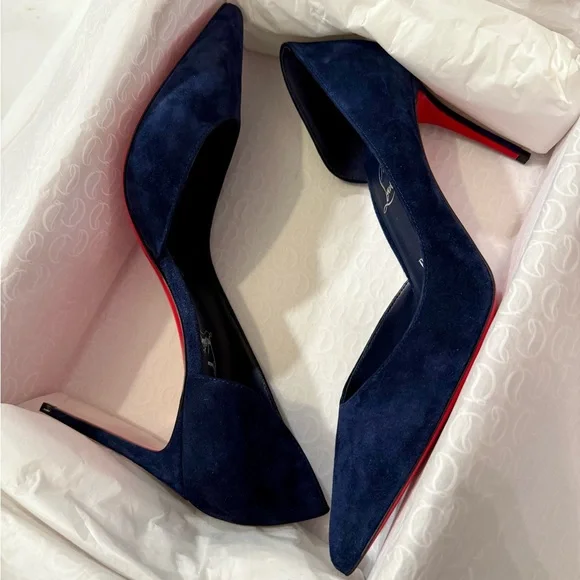 Christian Louboutin Dark Blue Suede Heels - Picture 2 of 11